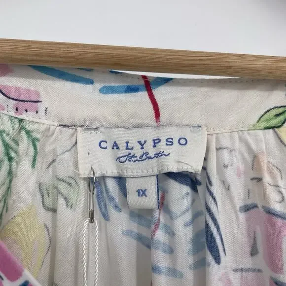 NWT Calypso St Barth Tropical Print Blouse Women’s Plus Size 1X Resort Vacation - Picture 5 of 8